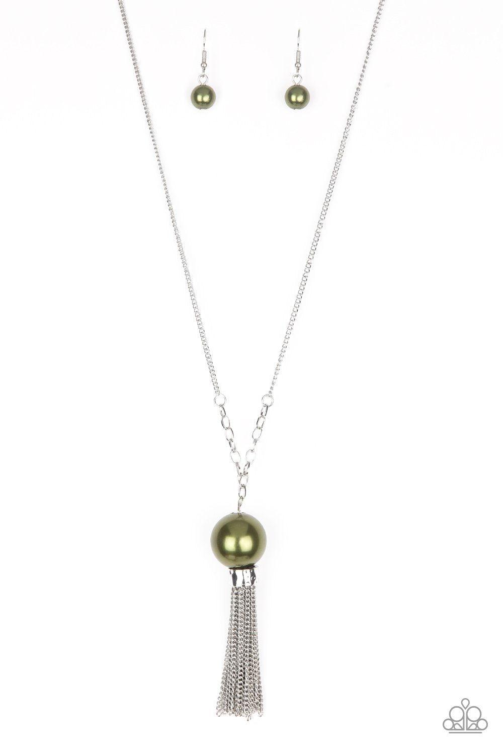 Belle Of The BALLROOM Green and Silver Necklace - Paparazzi Accessories - lightbox -CarasShop.com - $5 Jewelry by Cara Jewels