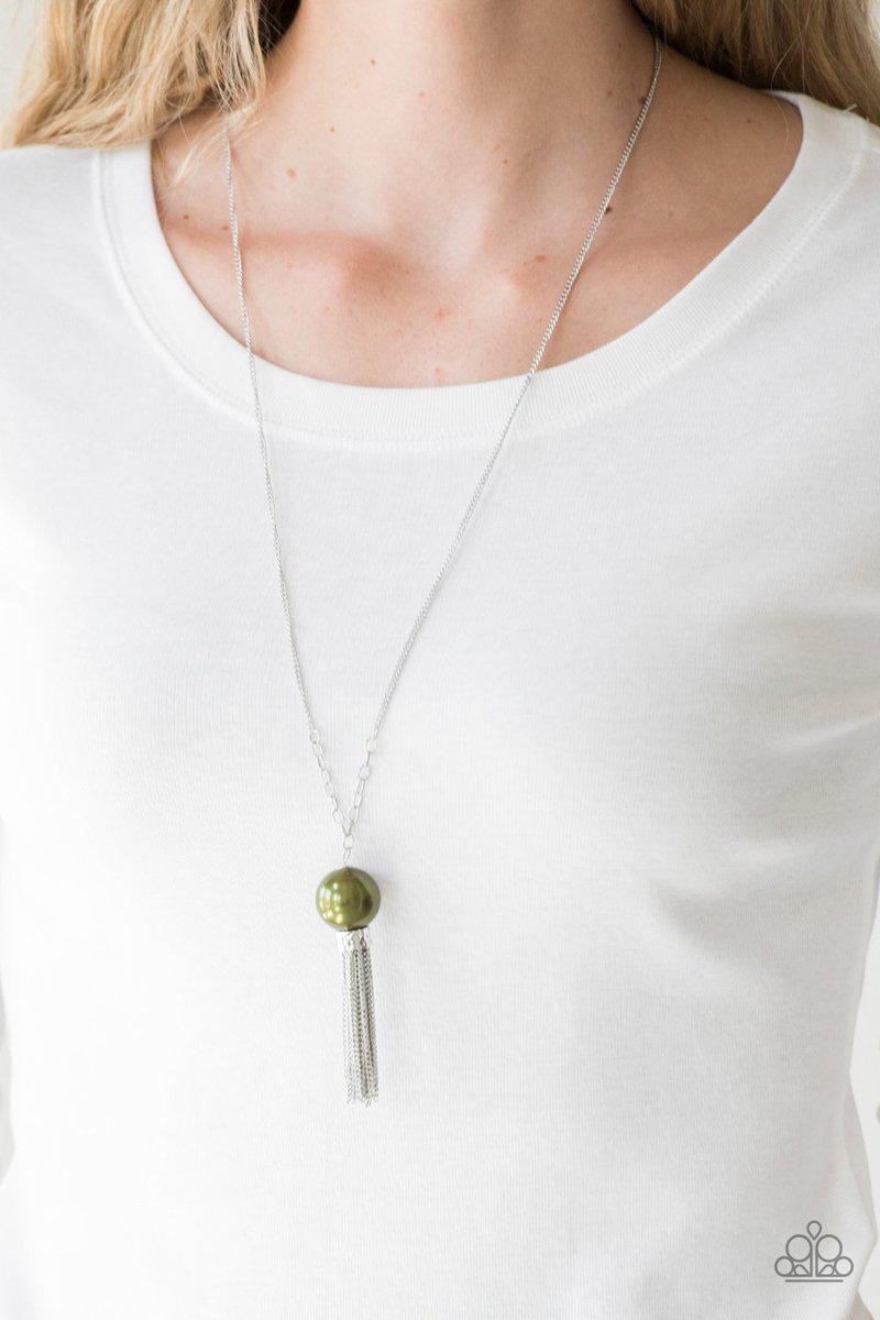 Belle Of The BALLROOM Green and Silver Necklace - Paparazzi Accessories - model -CarasShop.com - $5 Jewelry by Cara Jewels