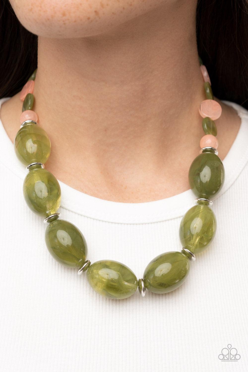 Belle of the Beach Green Acrylic Necklace - Paparazzi Accessories-on model - CarasShop.com - $5 Jewelry by Cara Jewels