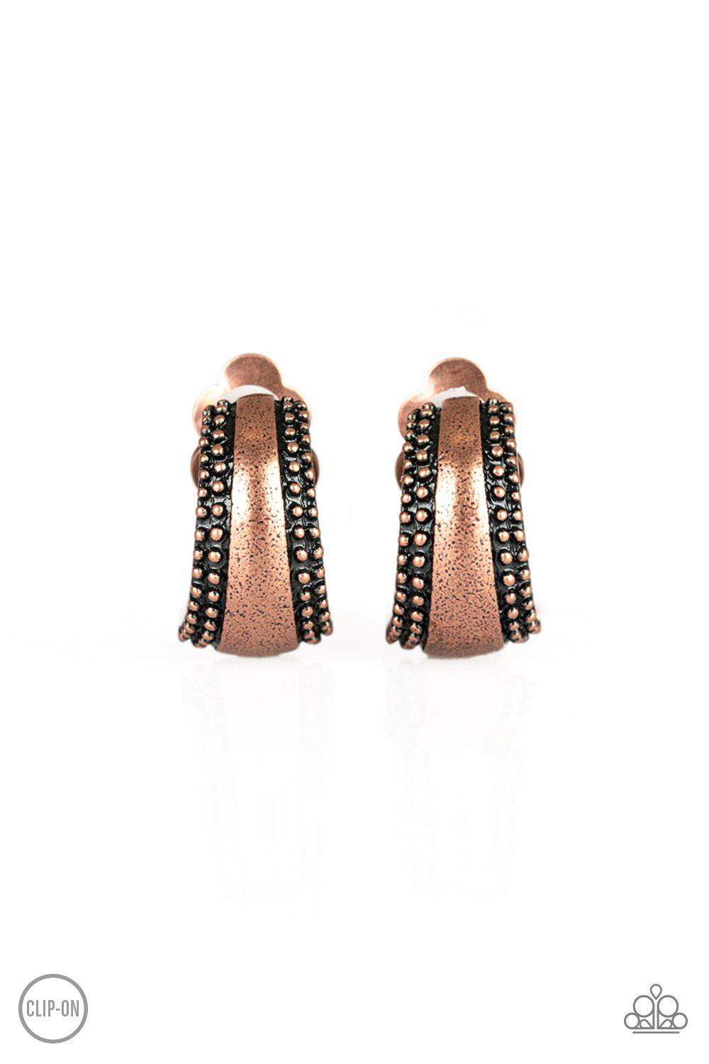Bells Ringing Copper Clip-On Earrings - Paparazzi Accessories - lightbox -CarasShop.com - $5 Jewelry by Cara Jewels