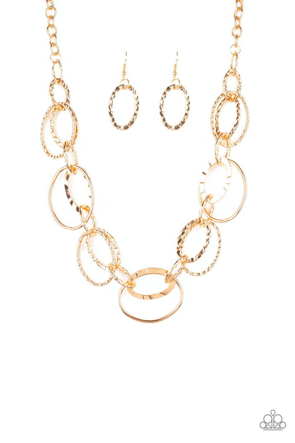 Bend OVAL Backwards Gold Necklace - Paparazzi Accessories- lightbox - CarasShop.com - $5 Jewelry by Cara Jewels