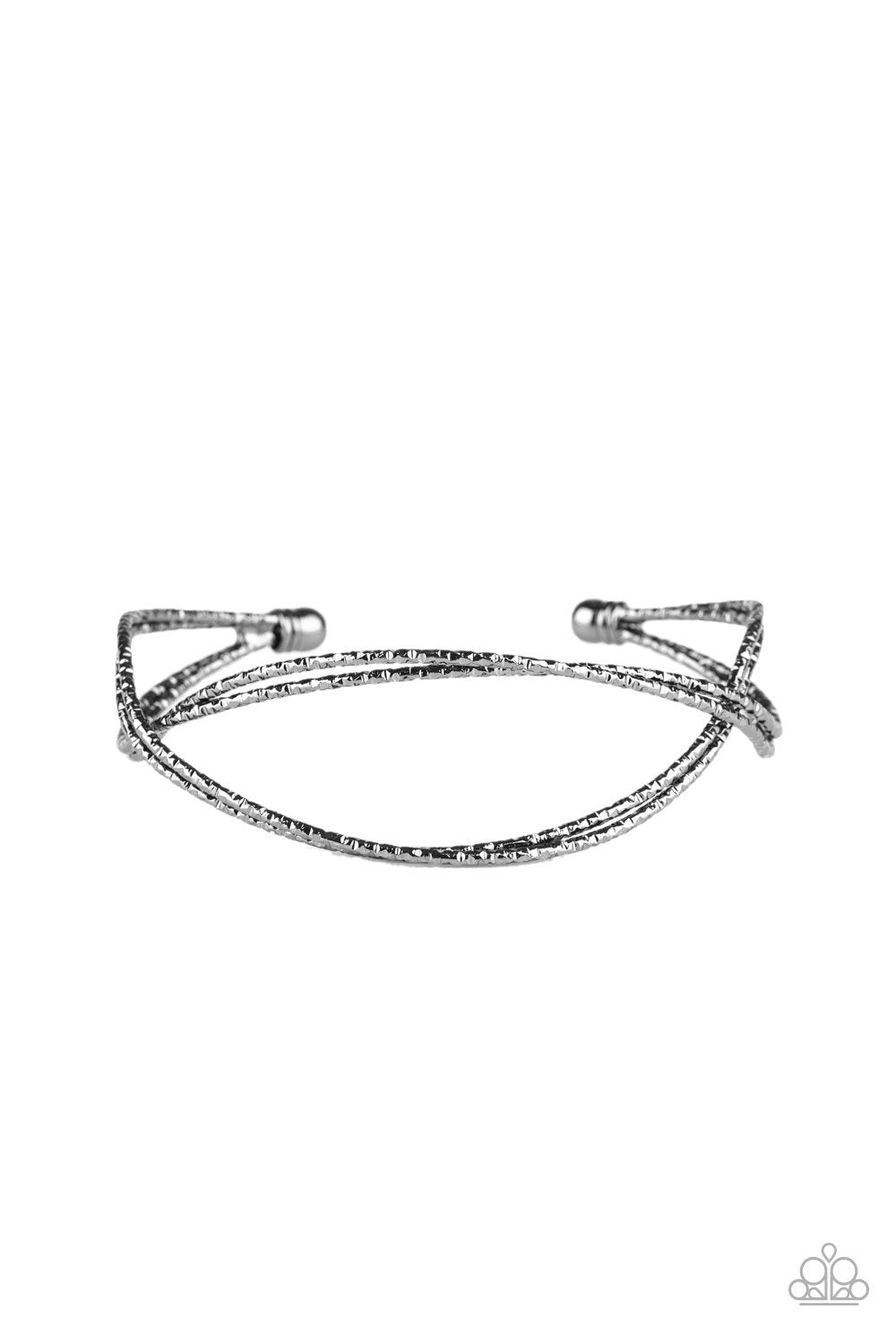 Bending Over Backwards Gunmetal Black Cuff Bracelet - Paparazzi Accessories-CarasShop.com - $5 Jewelry by Cara Jewels