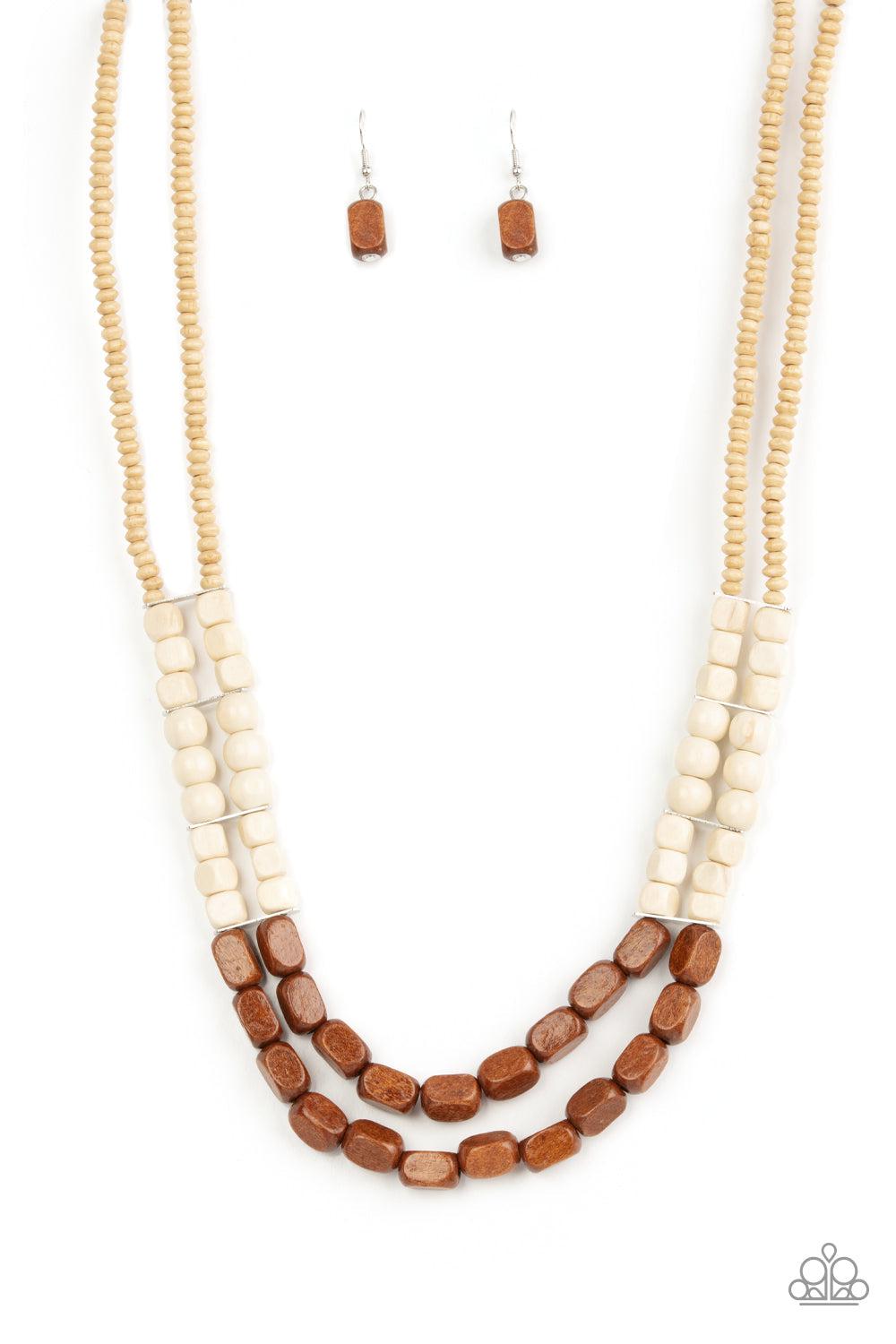 Bermuda Bellhop Brown & White Wood Necklace - Paparazzi Accessories- lightbox - CarasShop.com - $5 Jewelry by Cara Jewels