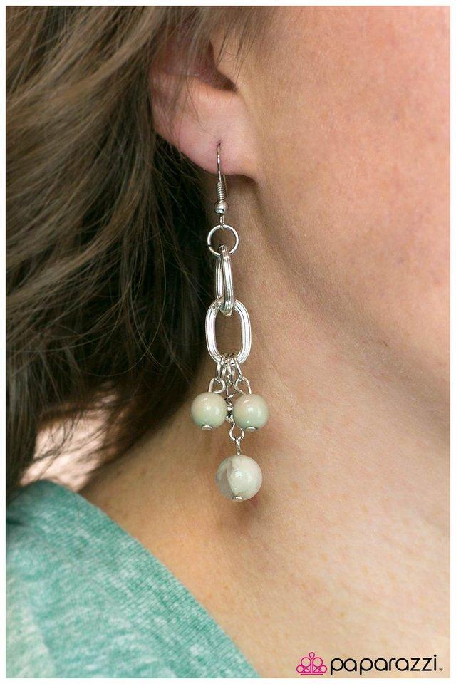 Best Day Ever Olive Green and Silver earrings - Paparazzi Accessories - model -CarasShop.com - $5 Jewelry by Cara Jewels