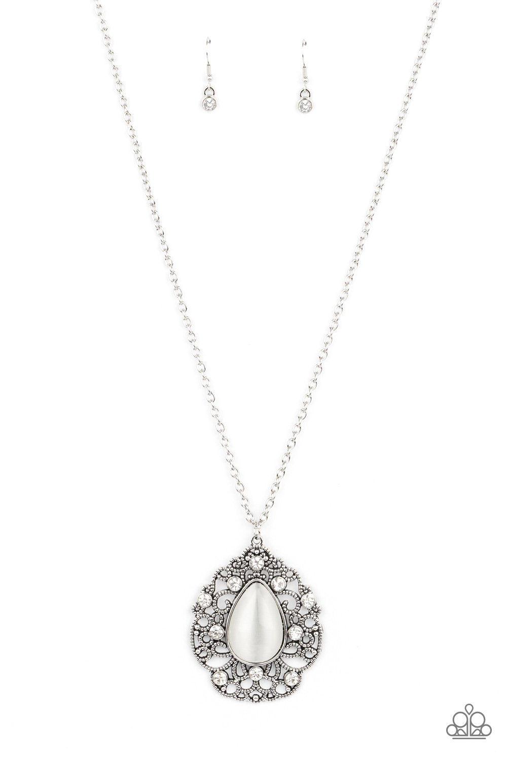 Bewitched Beam White Cat's Eye Stone Necklace - Paparazzi Accessories- lightbox - CarasShop.com - $5 Jewelry by Cara Jewels