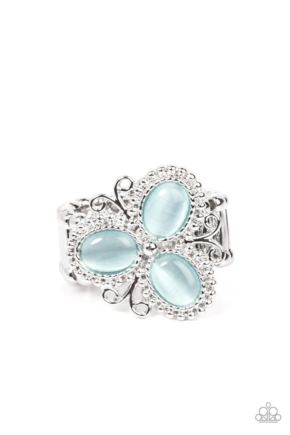 Bewitched Blossoms Blue Cat&#39;s Eye Stone Ring - Paparazzi Accessories- lightbox - CarasShop.com - $5 Jewelry by Cara Jewels