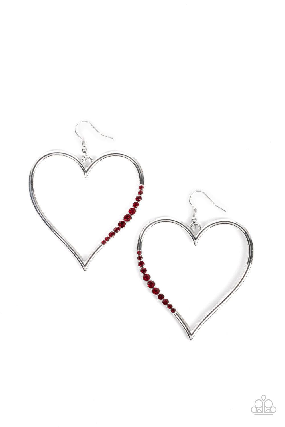 Bewitched Kiss Red Rhinestone Heart Earrings - Paparazzi Accessories- lightbox - CarasShop.com - $5 Jewelry by Cara Jewels