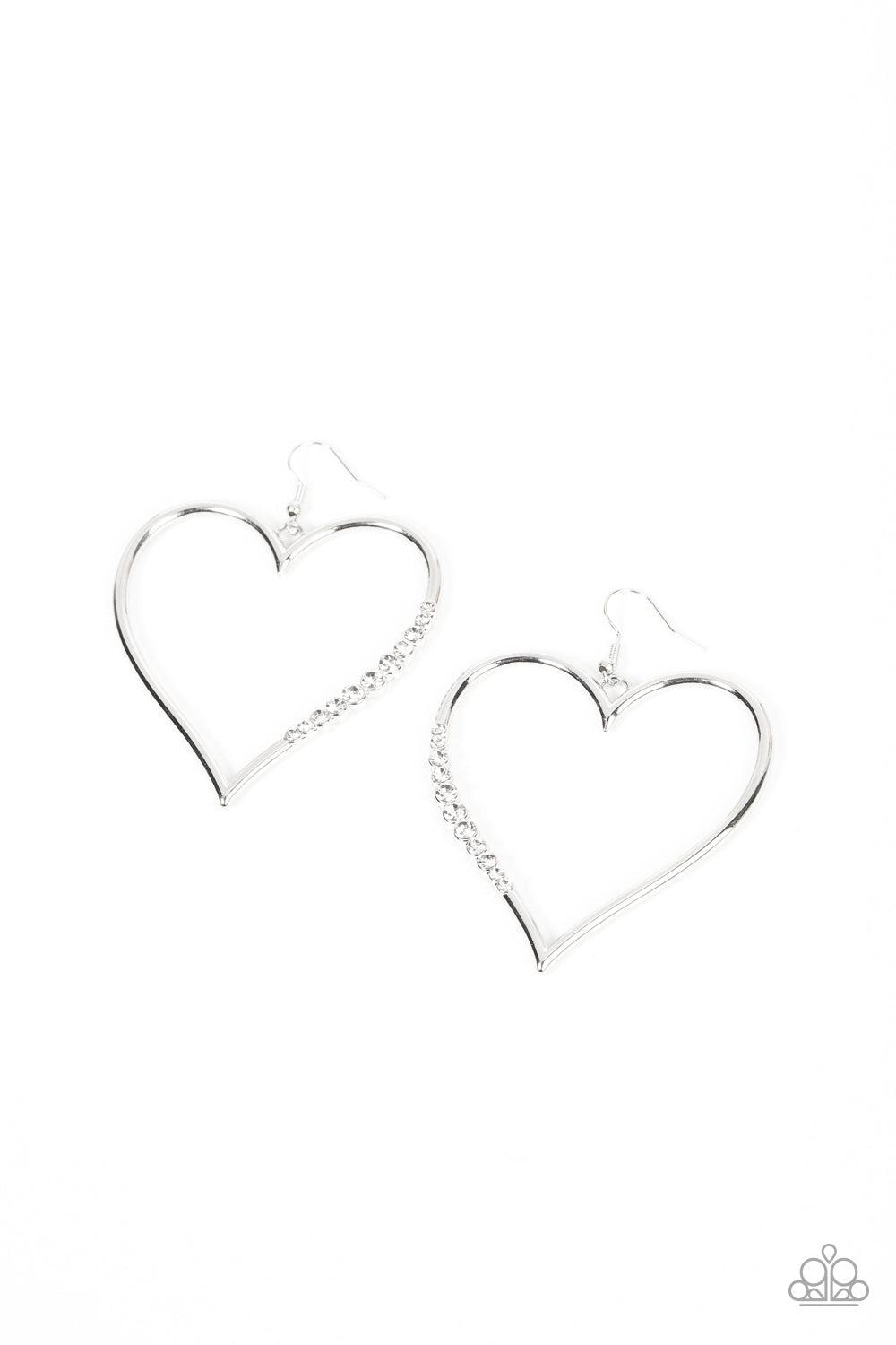 Bewitched Kiss White Rhinestone Heart Earrings - Paparazzi Accessories- lightbox - CarasShop.com - $5 Jewelry by Cara Jewels