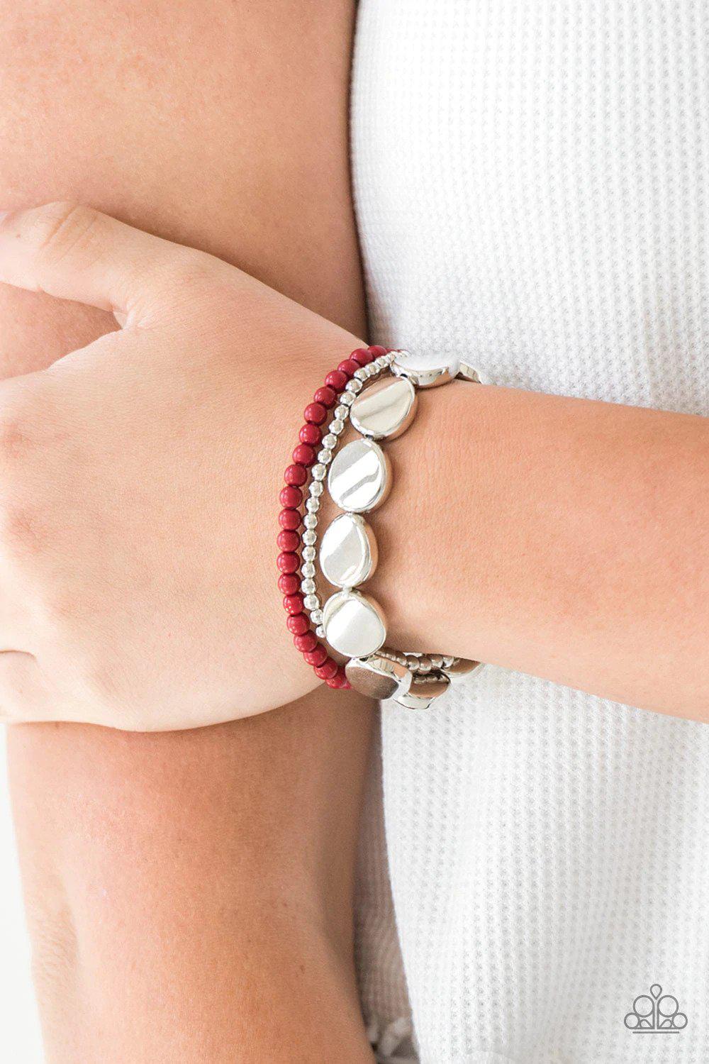 Beyond The Basics Red Bracelet - Paparazzi Accessories- lightbox - CarasShop.com - $5 Jewelry by Cara Jewels