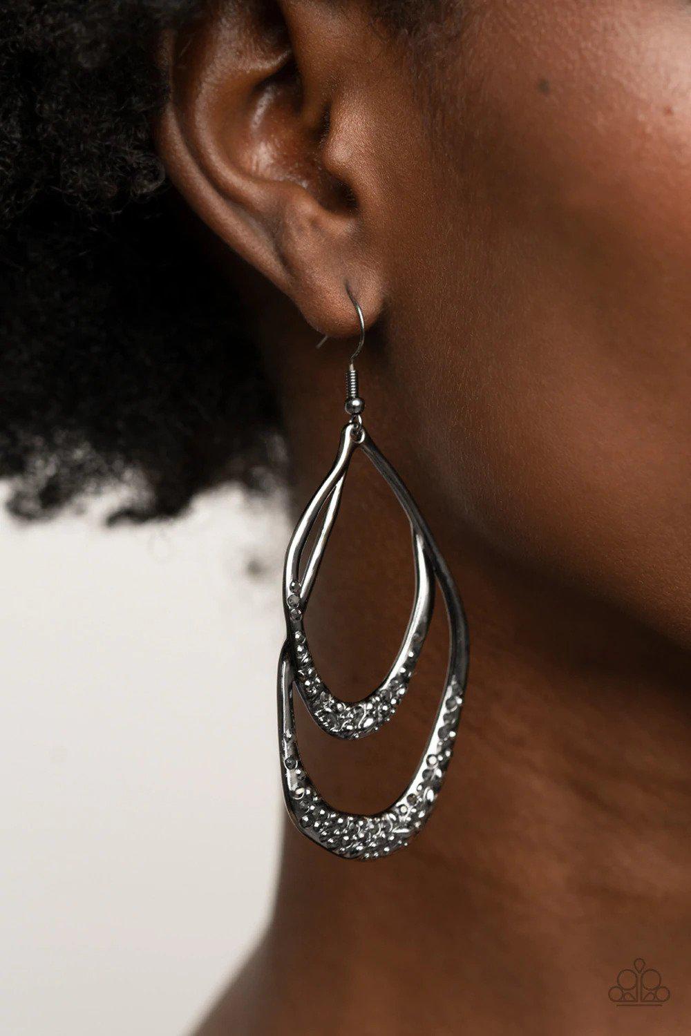 Beyond Your GLEAMS Black Earrings - Paparazzi Accessories- on model - CarasShop.com - $5 Jewelry by Cara Jewels