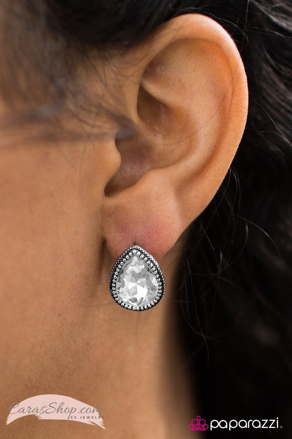 Big City Romance - White Teardrop Gem Post Earrings - Paparazzi Accessories-CarasShop.com - $5 Jewelry by Cara Jewels