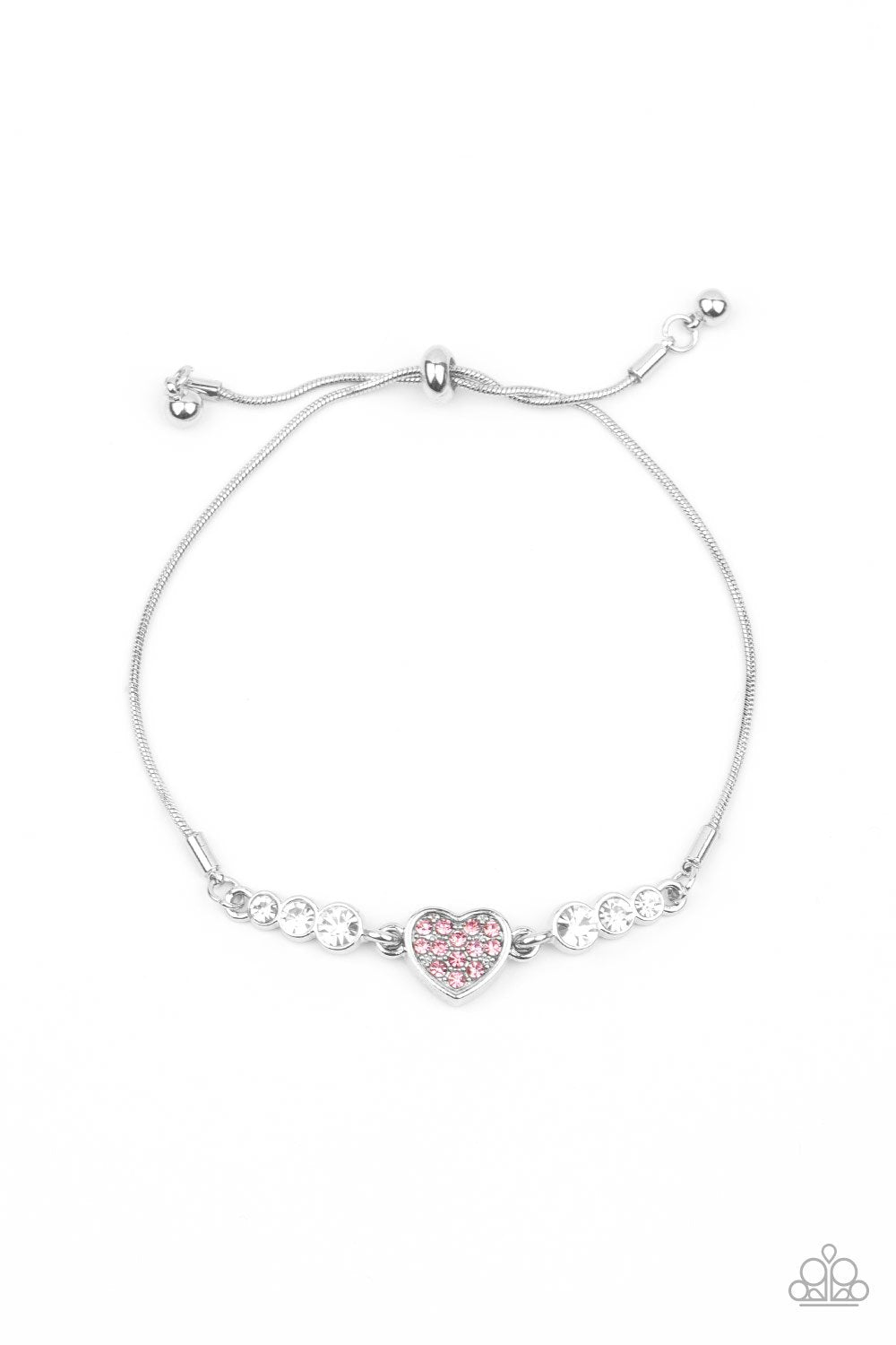 Big-Hearted Beam Pink Rhinestone Heart Slide Bracelet - Paparazzi Accessories LOTP Exclusive January 2021 - lightbox -CarasShop.com - $5 Jewelry by Cara Jewels