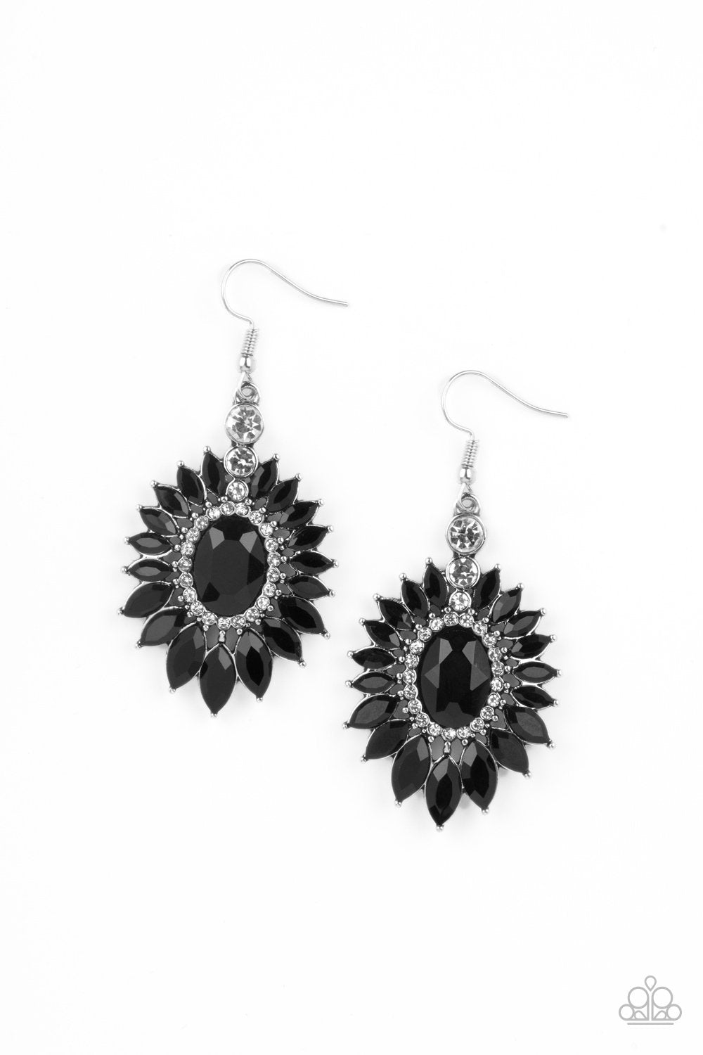 Big Time Twinkle Black and White Rhinestone Earrings - Paparazzi Accessories Spring Exclusive- lightbox - CarasShop.com - $5 Jewelry by Cara Jewels