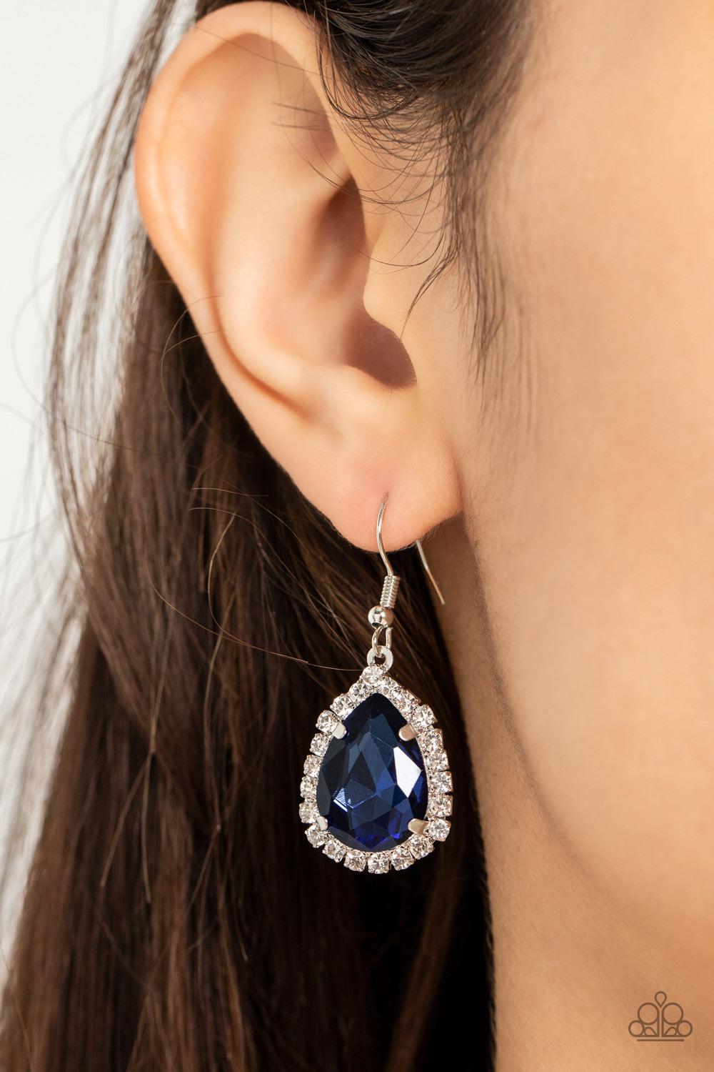 Bippity Boppity BOOM! Blue Rhinestone Earrings - Paparazzi Accessories-on model - CarasShop.com - $5 Jewelry by Cara Jewels