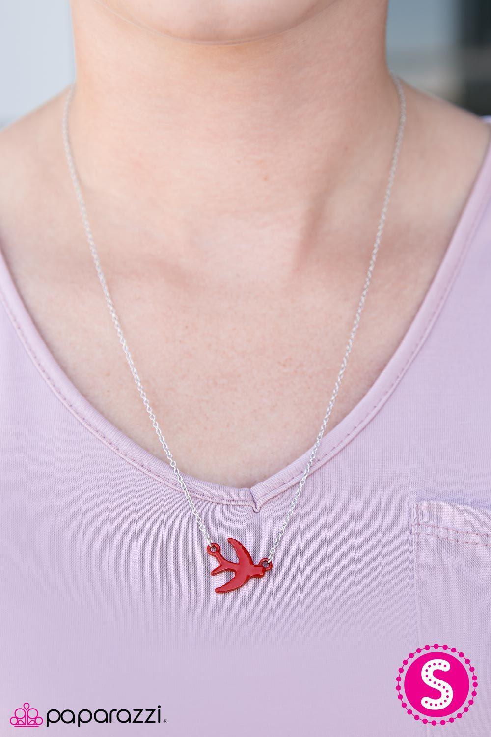 Bird On A Wire Red Necklace - Paparazzi Accessories-CarasShop.com - $5 Jewelry by Cara Jewels