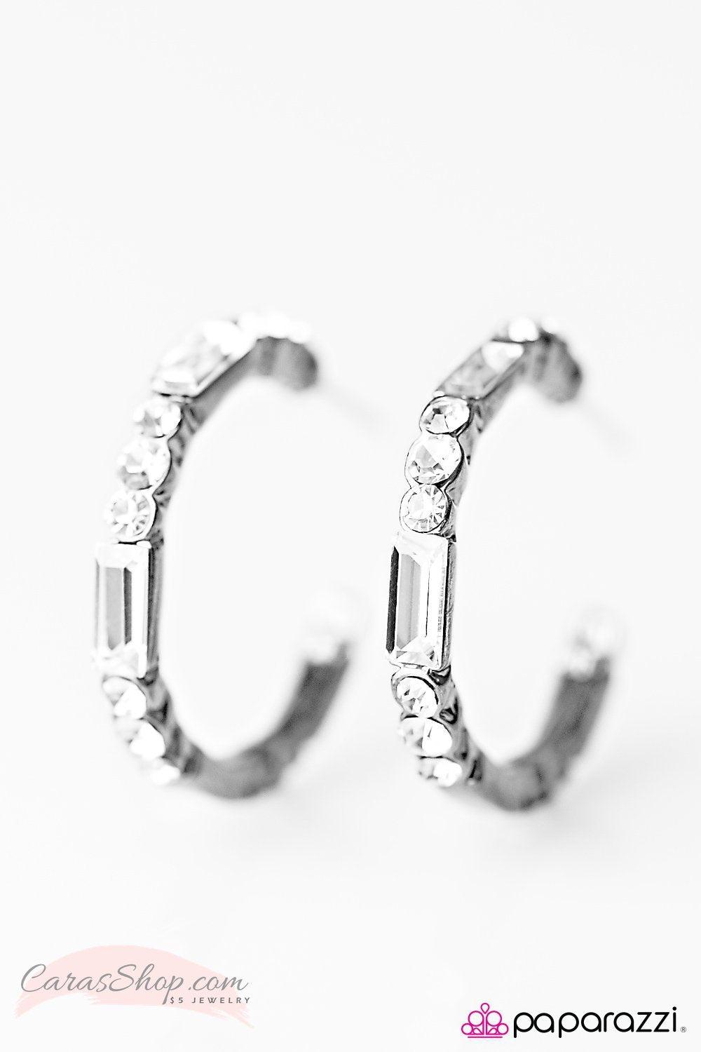BLING on the Night - White Rhinestone Hoop Earrings - Paparazzi Accessories-CarasShop.com - $5 Jewelry by Cara Jewels