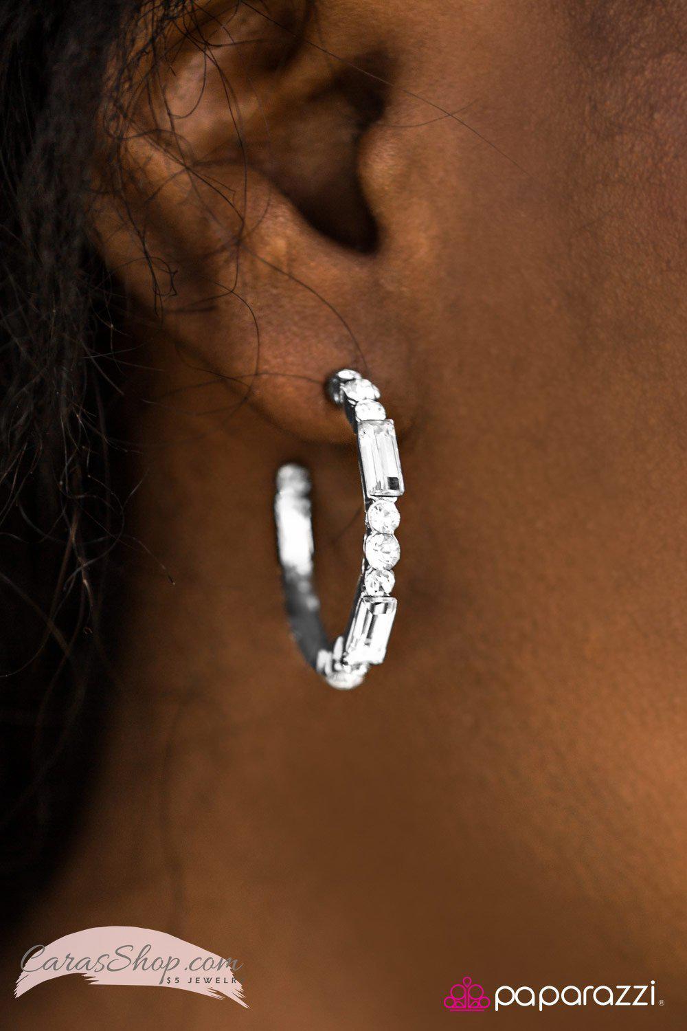 BLING on the Night - White Rhinestone Hoop Earrings - Paparazzi Accessories-CarasShop.com - $5 Jewelry by Cara Jewels