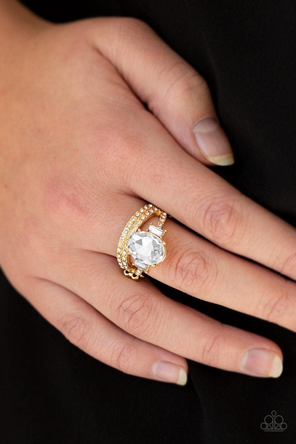 Paparazzi Prim and Proper Gold Ring with White Rhinestones