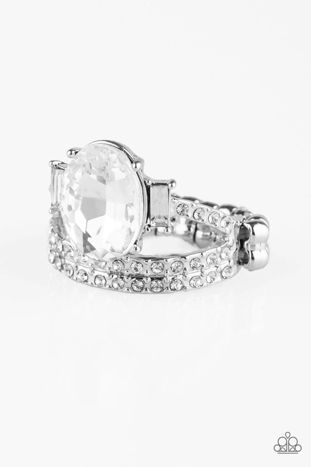 Bling Queen White Ring - Paparazzi Accessories- lightbox - CarasShop.com - $5 Jewelry by Cara Jewels
