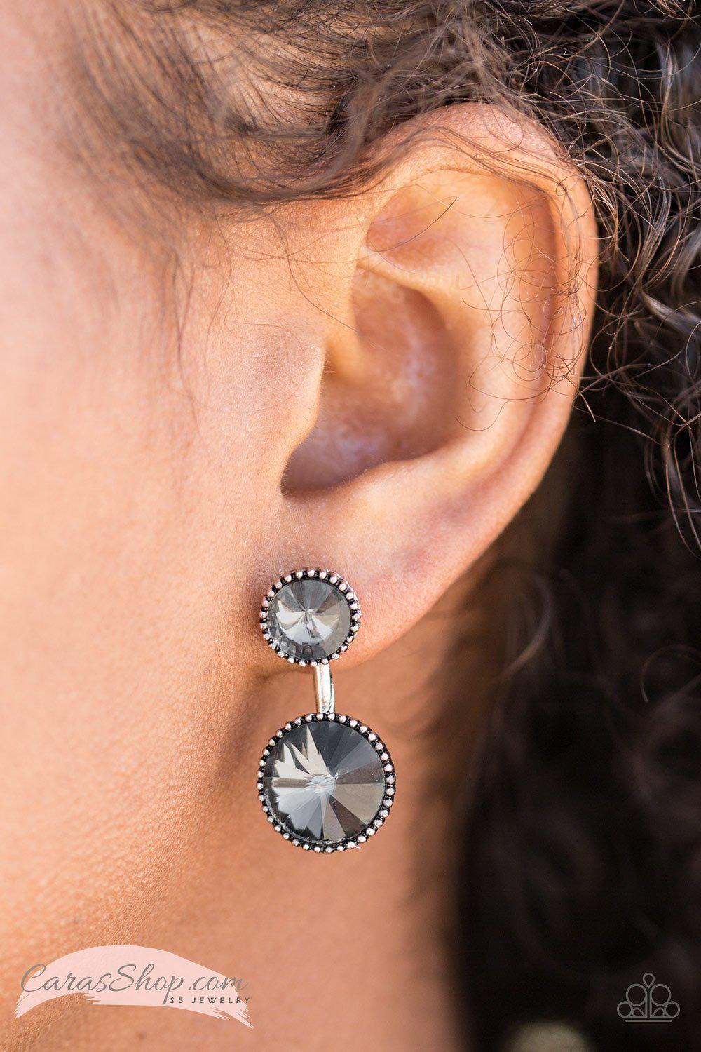 Bling Squad - Silver Gem Double-sided Post Earrings - Paparazzi Accessories-CarasShop.com - $5 Jewelry by Cara Jewels