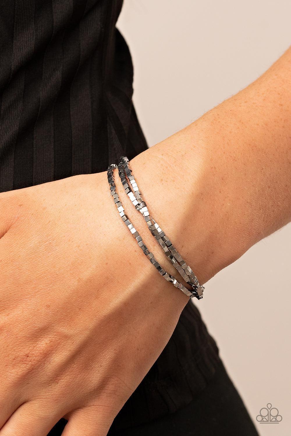 Block Bash Silver Bracelet - Paparazzi Accessories-on model - CarasShop.com - $5 Jewelry by Cara Jewels