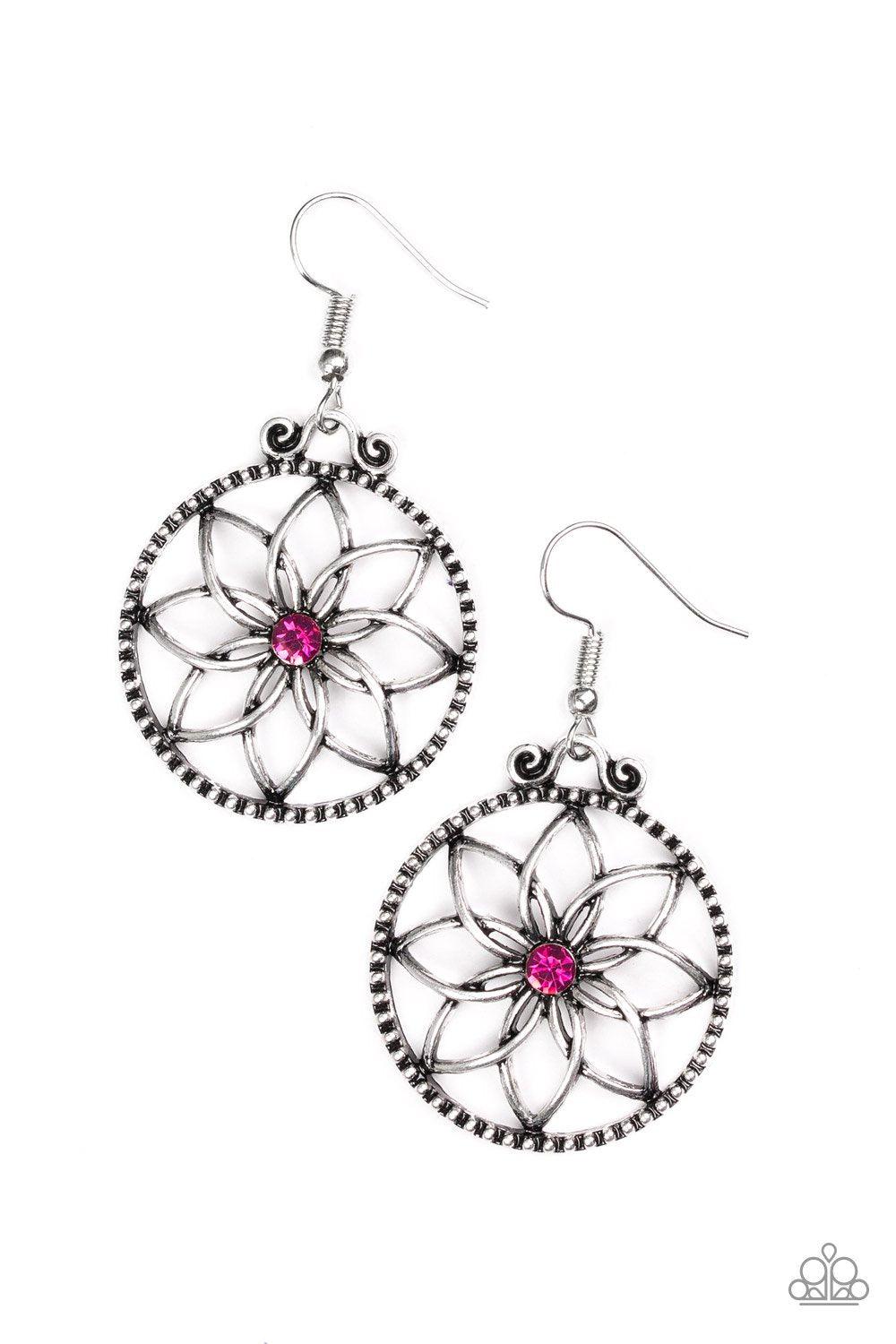 Bloom Bloom Pink Flower Earrings - Paparazzi Accessories-CarasShop.com - $5 Jewelry by Cara Jewels