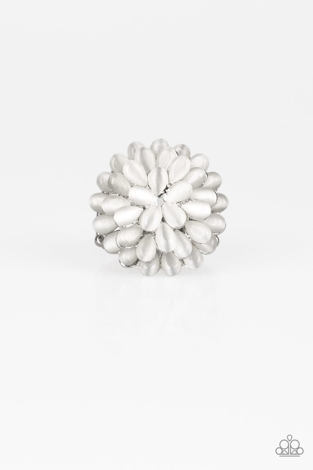 Bloomin Bloomer White Cat's Eye Ring - Paparazzi Accessories-CarasShop.com - $5 Jewelry by Cara Jewels