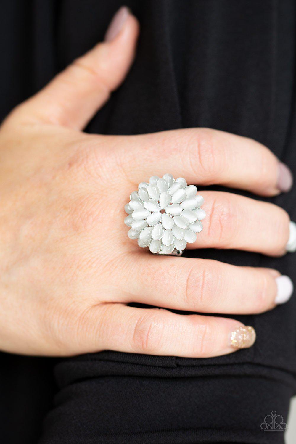 Bloomin Bloomer White Cat&#39;s Eye Ring - Paparazzi Accessories-CarasShop.com - $5 Jewelry by Cara Jewels