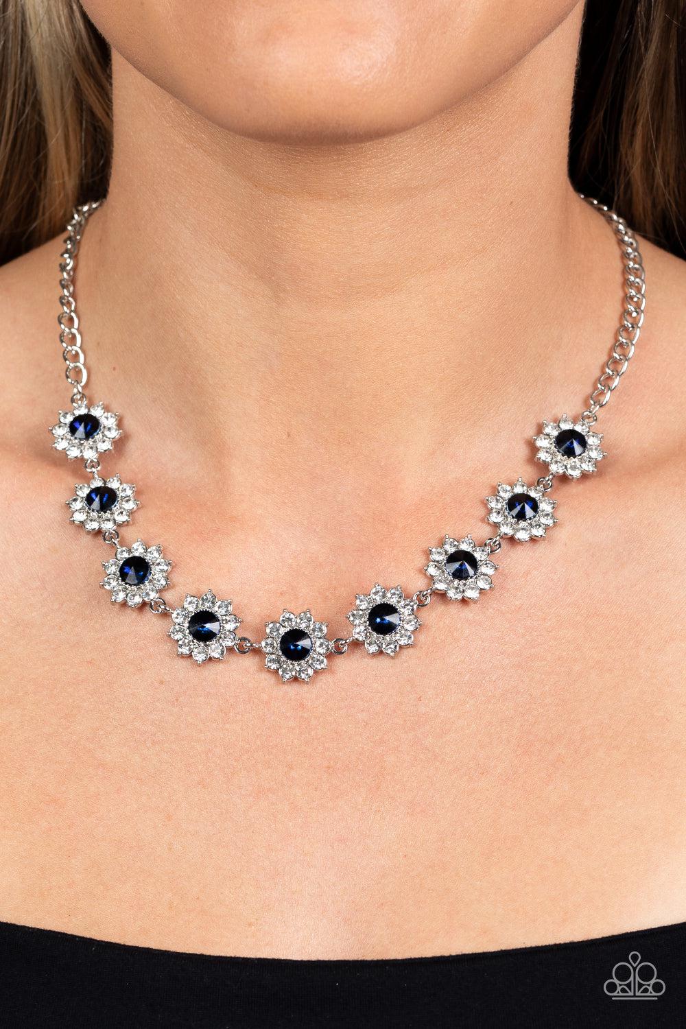 Blooming Brilliance Blue Rhinestone Necklace - Paparazzi Accessories- lightbox - CarasShop.com - $5 Jewelry by Cara Jewels
