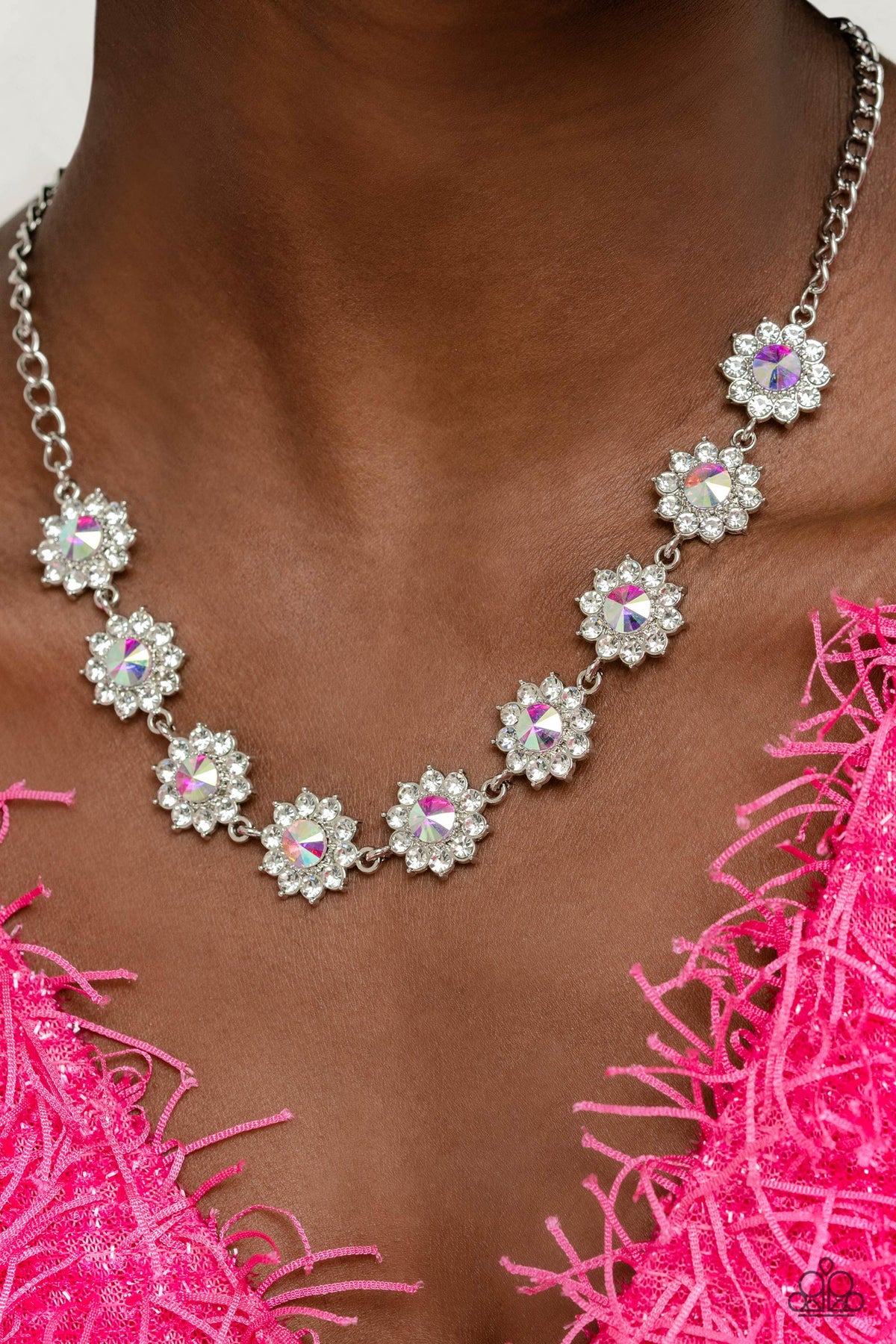 Blooming Brilliance Multi Iridescent Rhinestone Necklace - Paparazzi Accessories-on model - CarasShop.com - $5 Jewelry by Cara Jewels