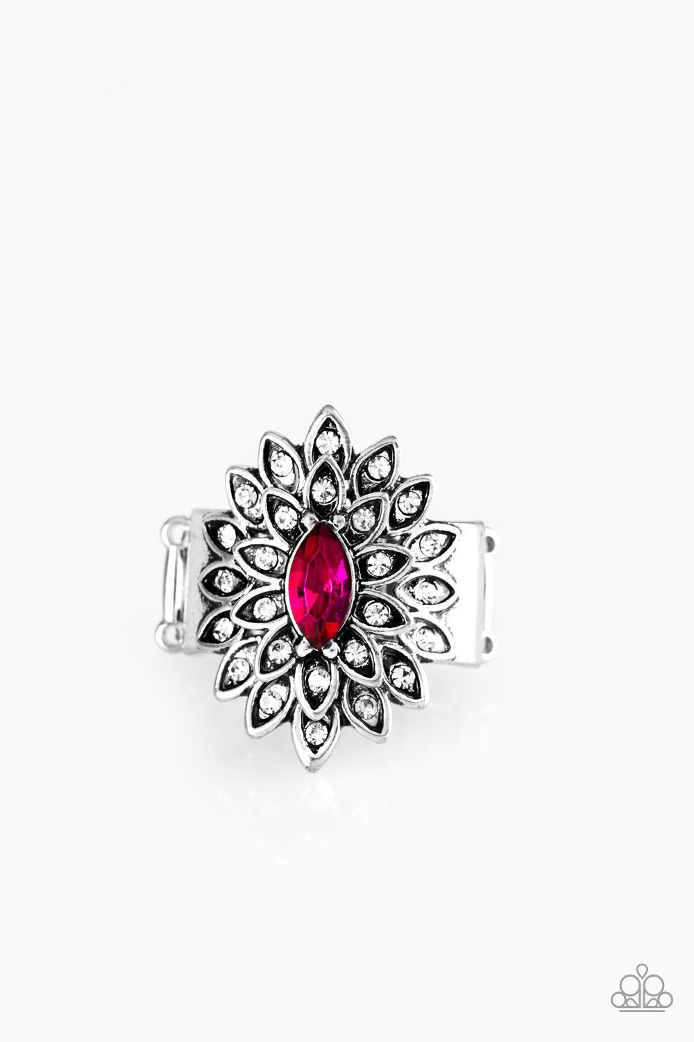 Blooming Fireworks Pink and Silver Ring - Paparazzi Accessories-CarasShop.com - $5 Jewelry by Cara Jewels