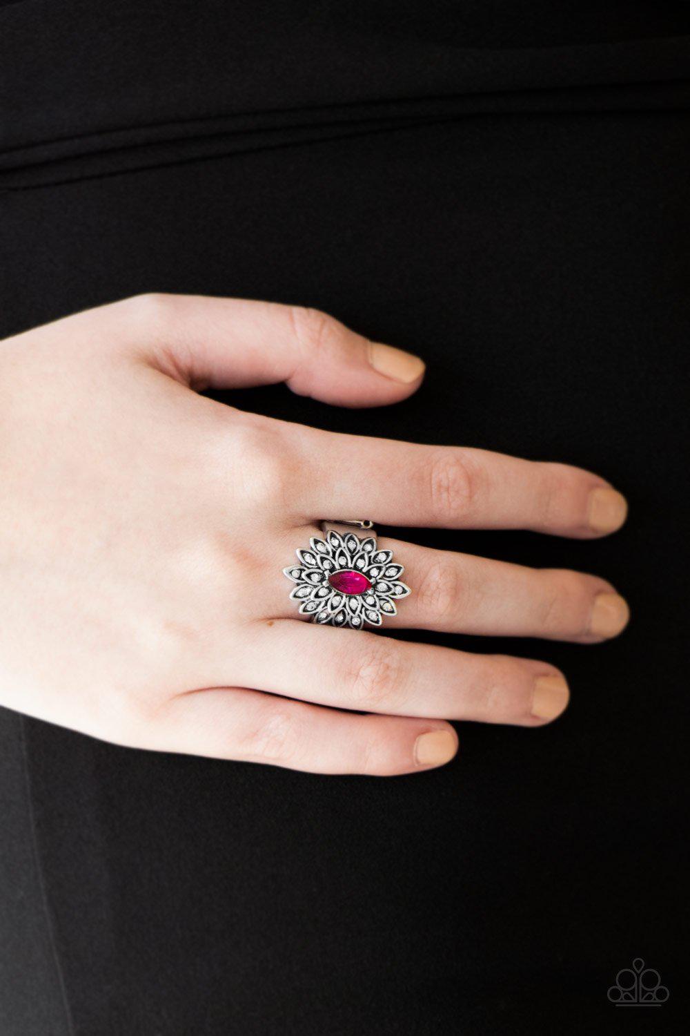 Blooming Fireworks Pink and Silver Ring - Paparazzi Accessories-CarasShop.com - $5 Jewelry by Cara Jewels