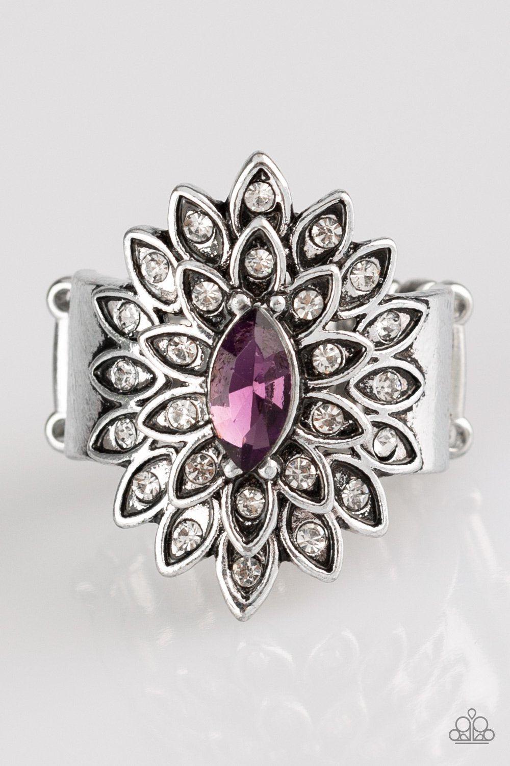 Blooming Fireworks Silver and Purple Ring - Paparazzi Accessories-CarasShop.com - $5 Jewelry by Cara Jewels
