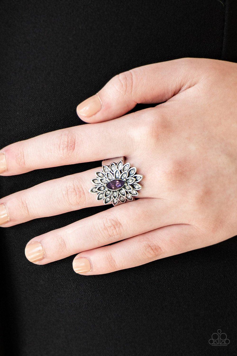 Blooming Fireworks Silver and Purple Ring - Paparazzi Accessories-CarasShop.com - $5 Jewelry by Cara Jewels