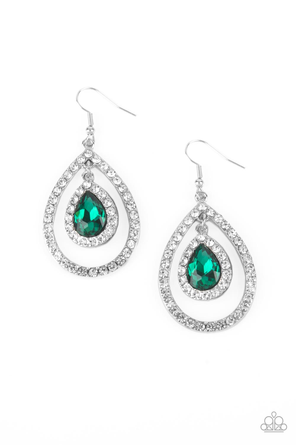 Blushing Bride Green &amp; White Rhinestone Earrings - Paparazzi Accessories- lightbox - CarasShop.com - $5 Jewelry by Cara Jewels