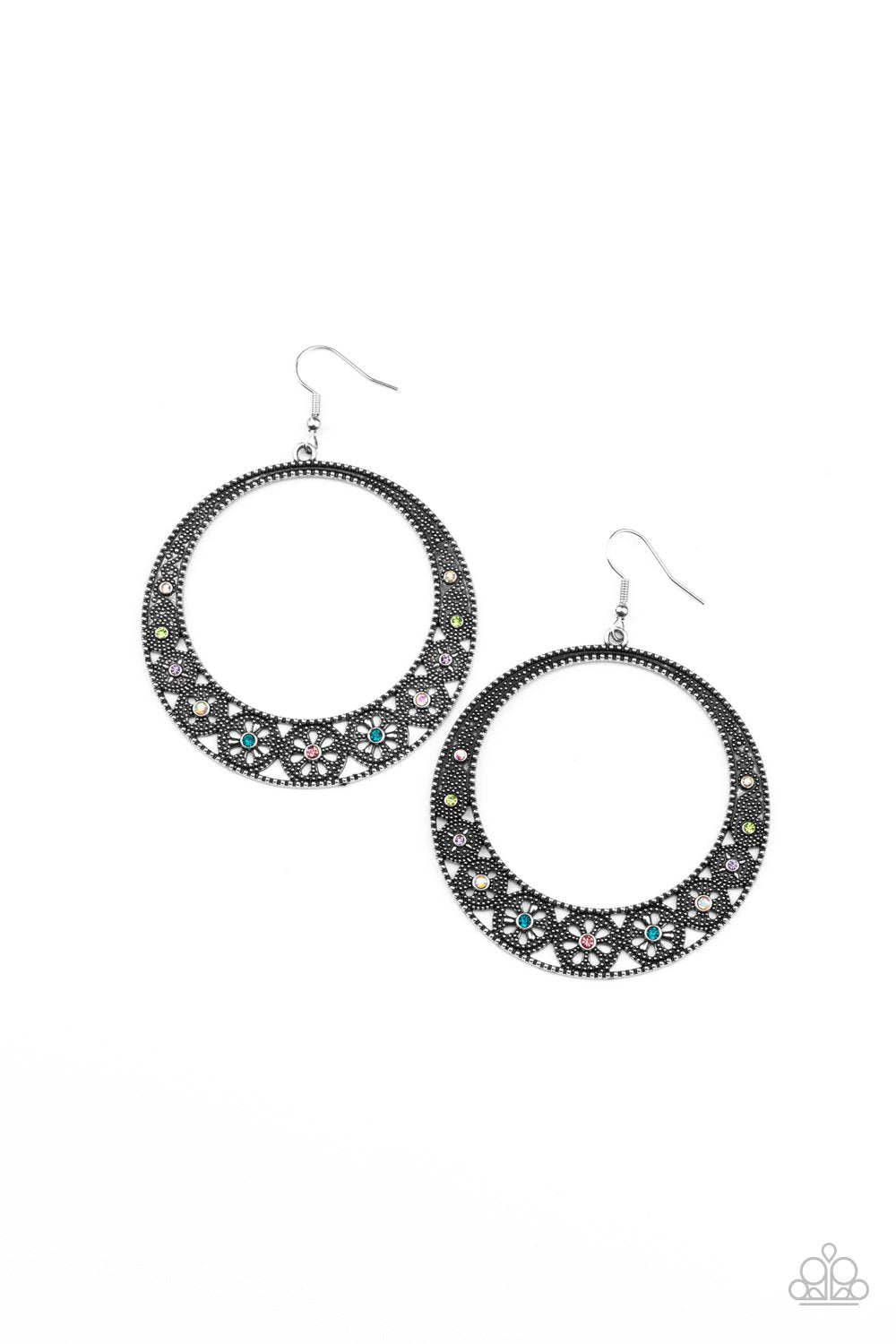 Bodaciously Blooming Multi Rhinestone and Filigree Earrings - Paparazzi Accessories- lightbox - CarasShop.com - $5 Jewelry by Cara Jewels