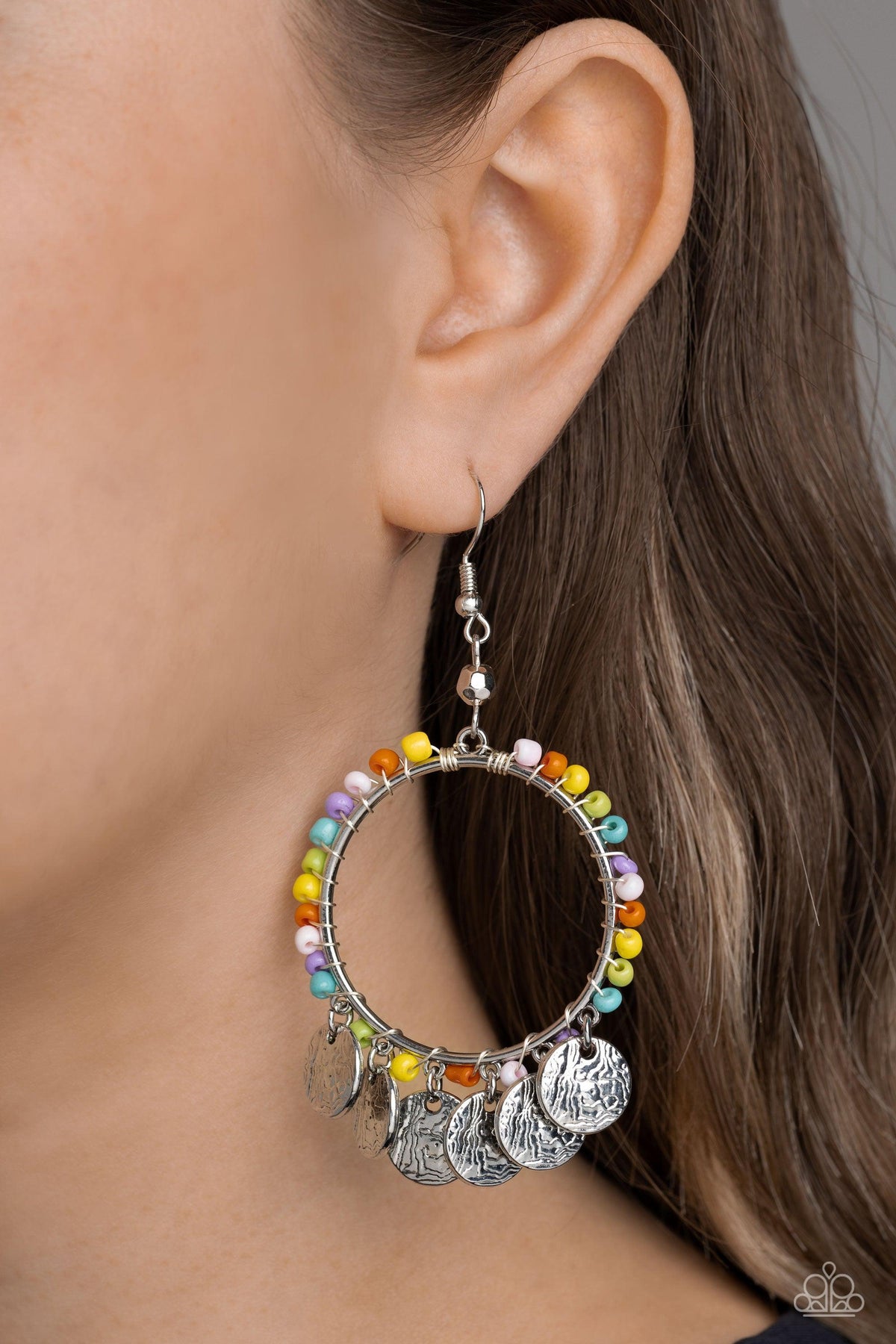 Bohemian Beach Blast Multi Seed Bead Earrings - Paparazzi Accessories-on model - CarasShop.com - $5 Jewelry by Cara Jewels