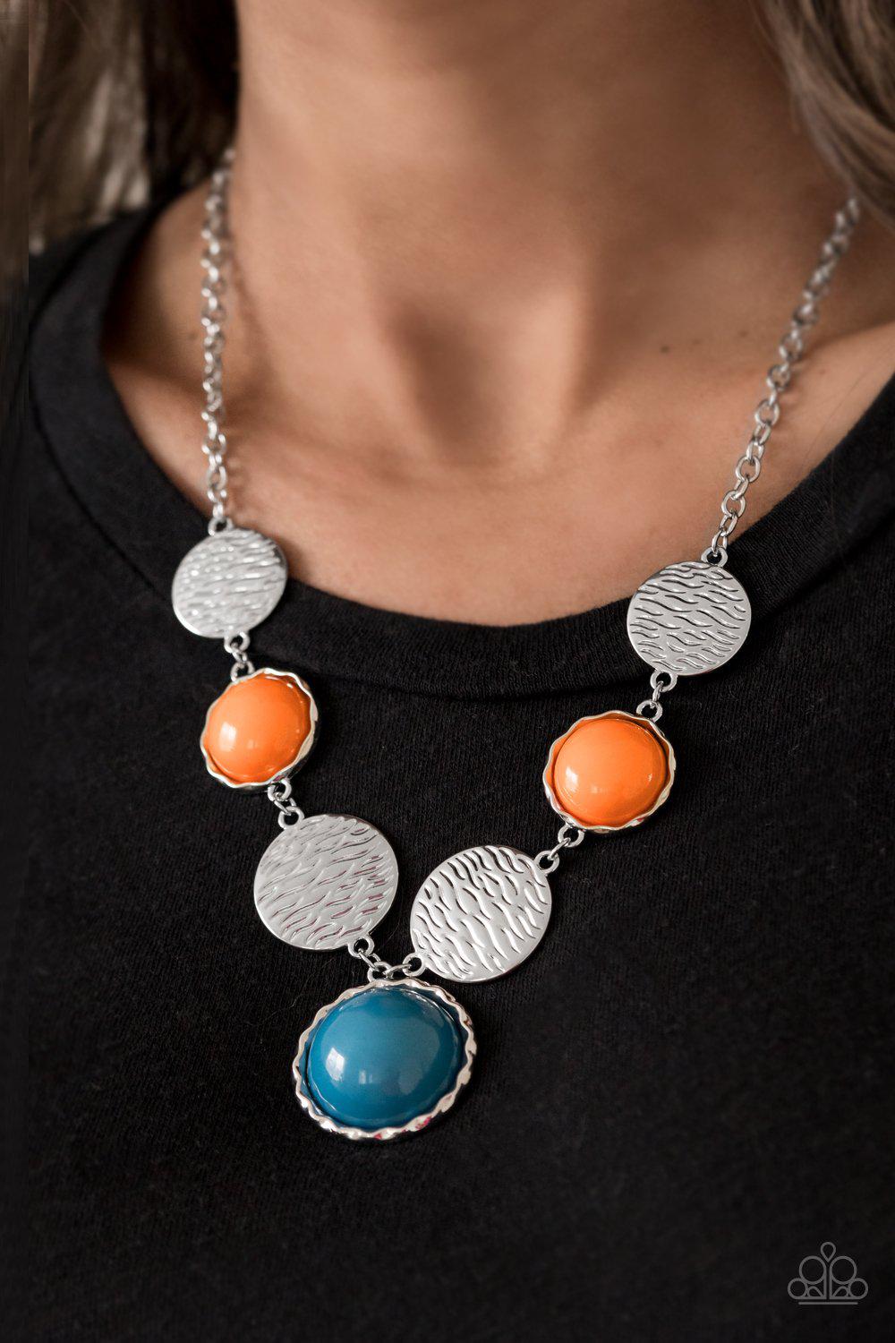 Bohemian Bombshell Multi-color Blue and Orange Necklace - Paparazzi Accessories-CarasShop.com - $5 Jewelry by Cara Jewels