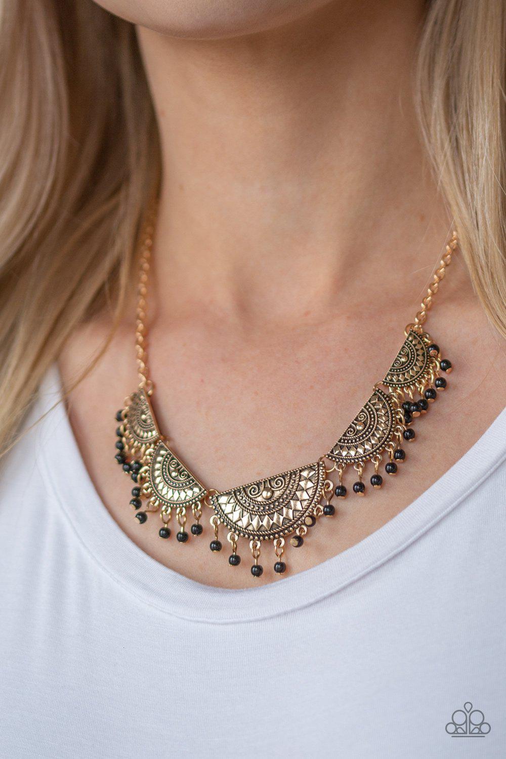Boho Baby Gold and Black Necklace - Paparazzi Accessories - model -CarasShop.com - $5 Jewelry by Cara Jewels