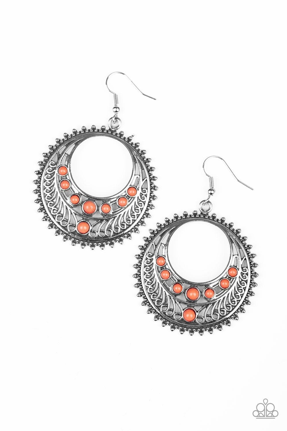 Boho Bliss Coral and Silver Earrings - Paparazzi Accessories-CarasShop.com - $5 Jewelry by Cara Jewels