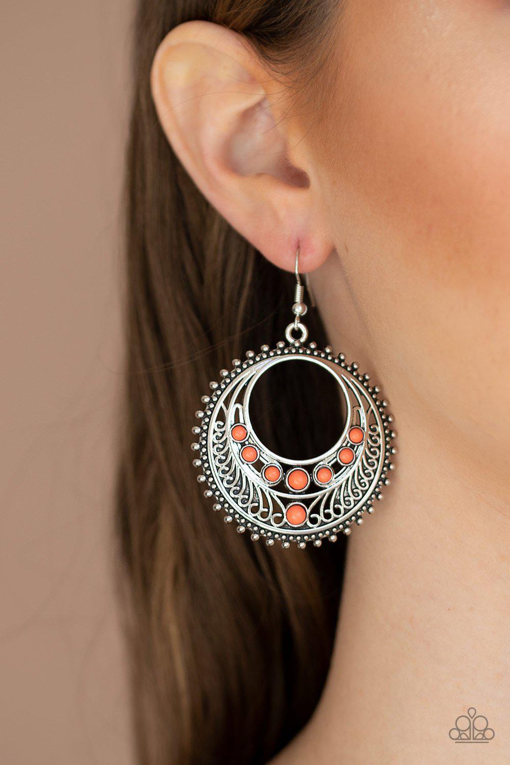 Boho Bliss Coral and Silver Earrings - Paparazzi Accessories-CarasShop.com - $5 Jewelry by Cara Jewels