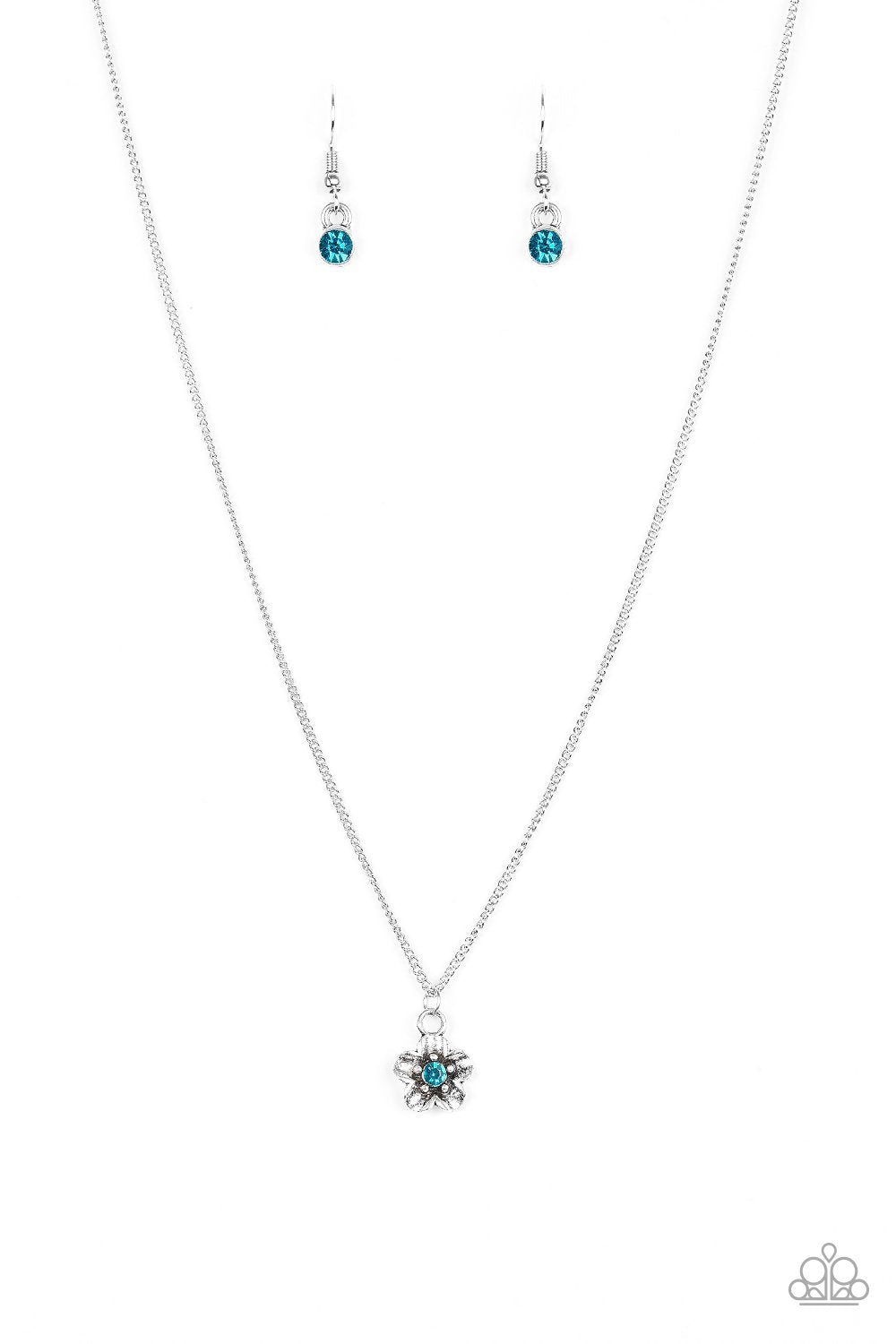 Boho Botanical Silver and Blue Flower Necklace - Paparazzi Accessories-CarasShop.com - $5 Jewelry by Cara Jewels