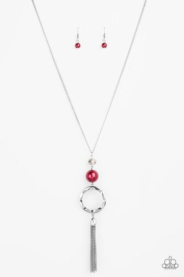 Bold Balancing Act Red and Silver Necklace - Paparazzi Accessories - lightbox -CarasShop.com - $5 Jewelry by Cara Jewels
