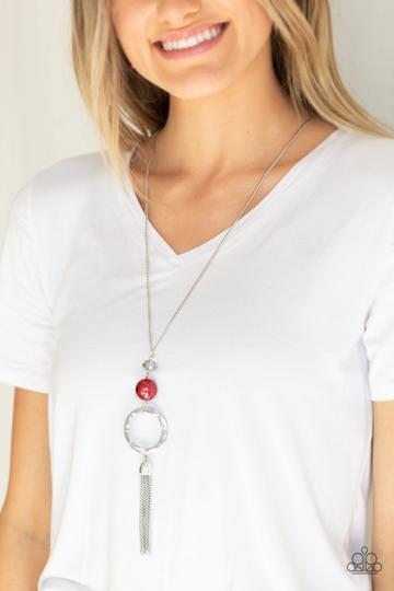 Bold Balancing Act Red and Silver Necklace - Paparazzi Accessories - lightbox -CarasShop.com - $5 Jewelry by Cara Jewels