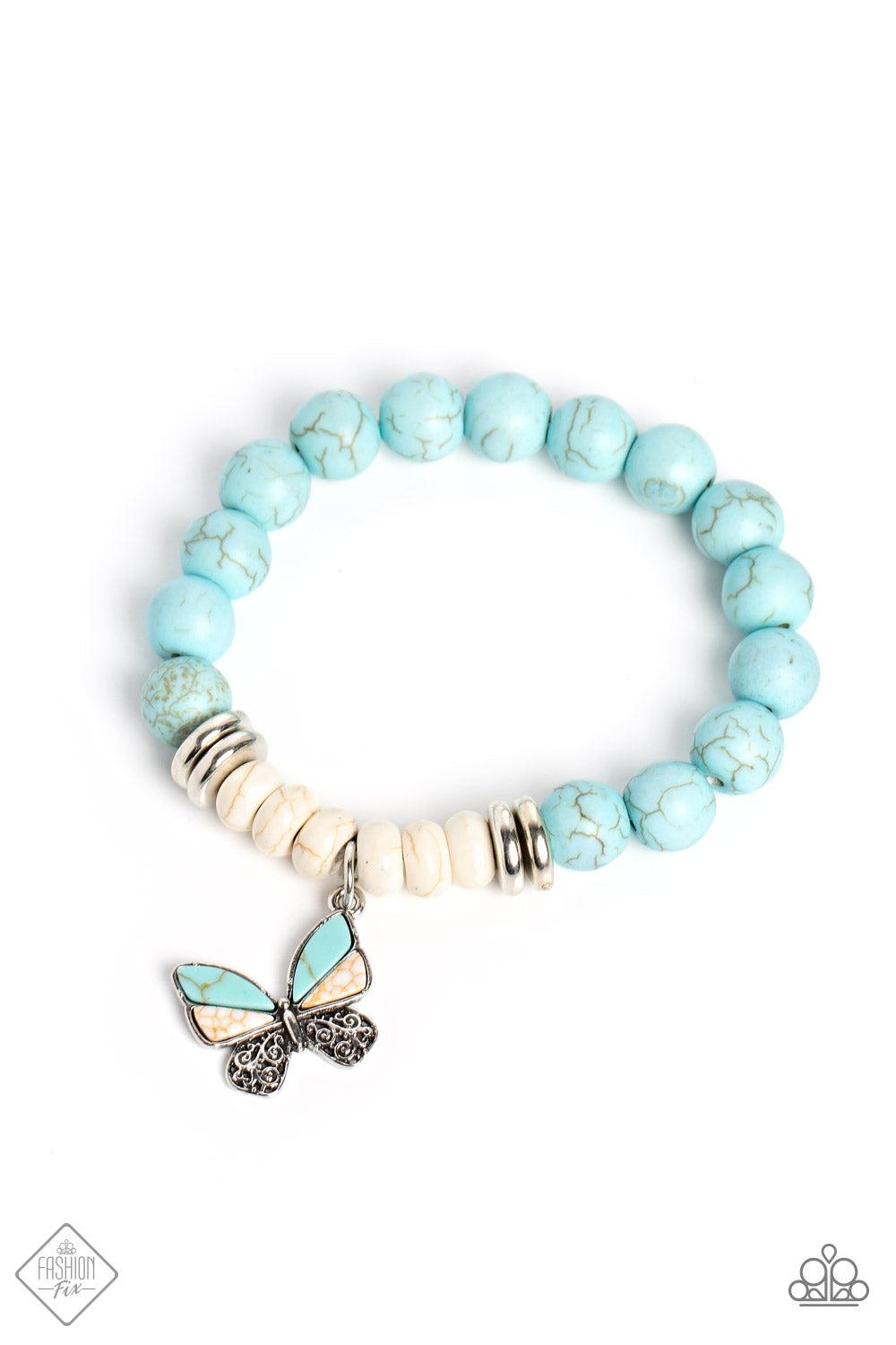 Bold Butterfly Turquoise Blue Stone Butterfly Bracelet - Paparazzi Accessories- lightbox - CarasShop.com - $5 Jewelry by Cara Jewels