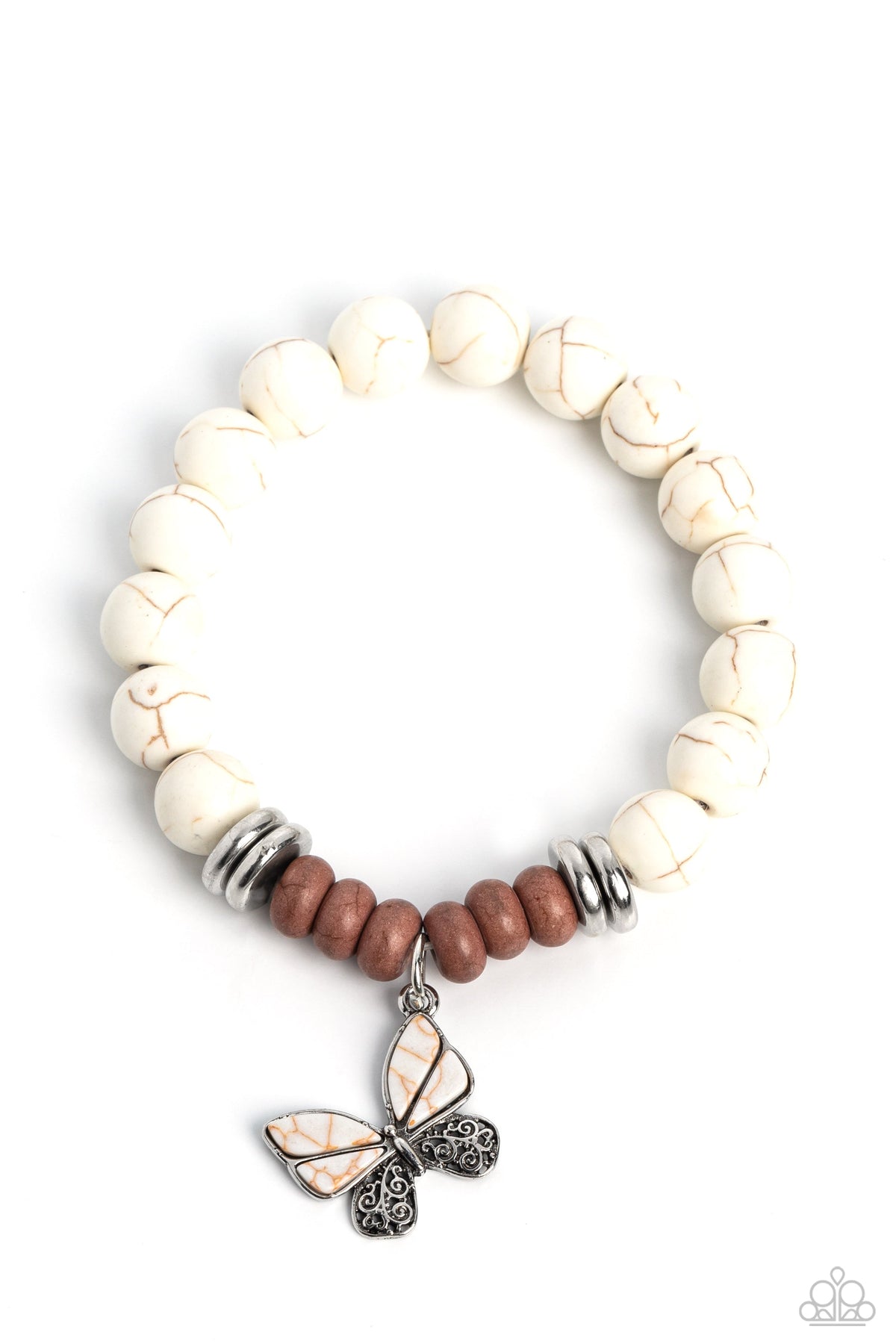 Bold Butterfly White Stone Bracelet - Paparazzi Accessories- lightbox - CarasShop.com - $5 Jewelry by Cara Jewels