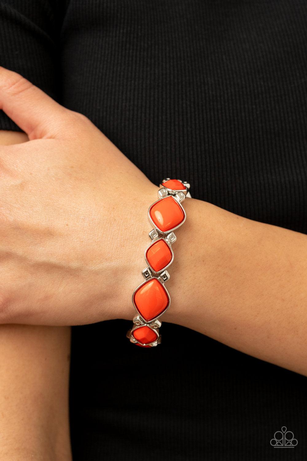 Boldly BEAD-azzled Orange Bracelet - Paparazzi Accessories-on model - CarasShop.com - $5 Jewelry by Cara Jewels