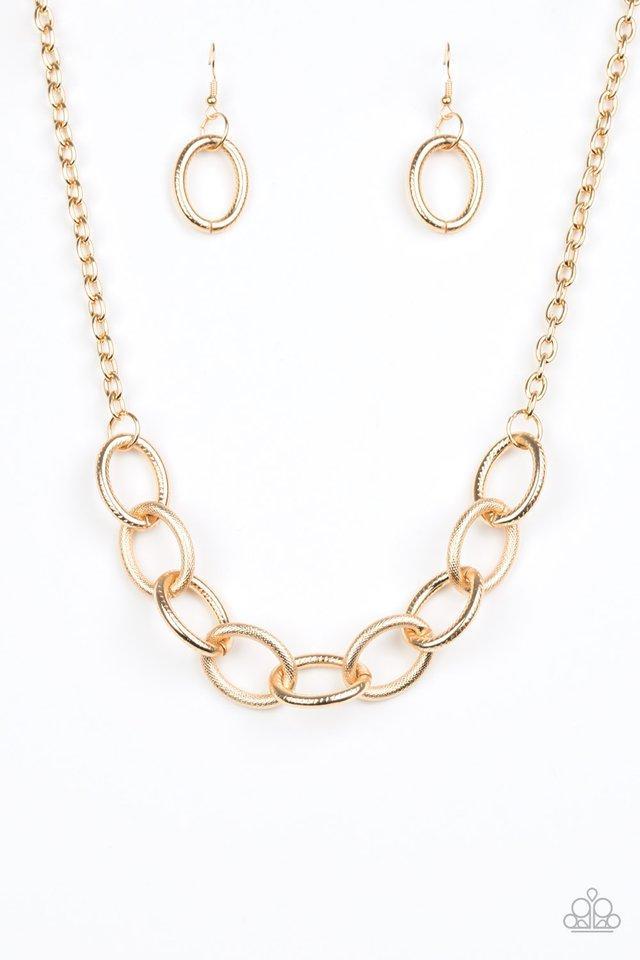 Boldly Bronx Gold Necklace - Paparazzi Accessories - lightbox -CarasShop.com - $5 Jewelry by Cara Jewels