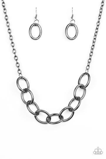 Boldly Bronx Gunmetal Black Necklace - Paparazzi Accessories - lightbox -CarasShop.com - $5 Jewelry by Cara Jewels
