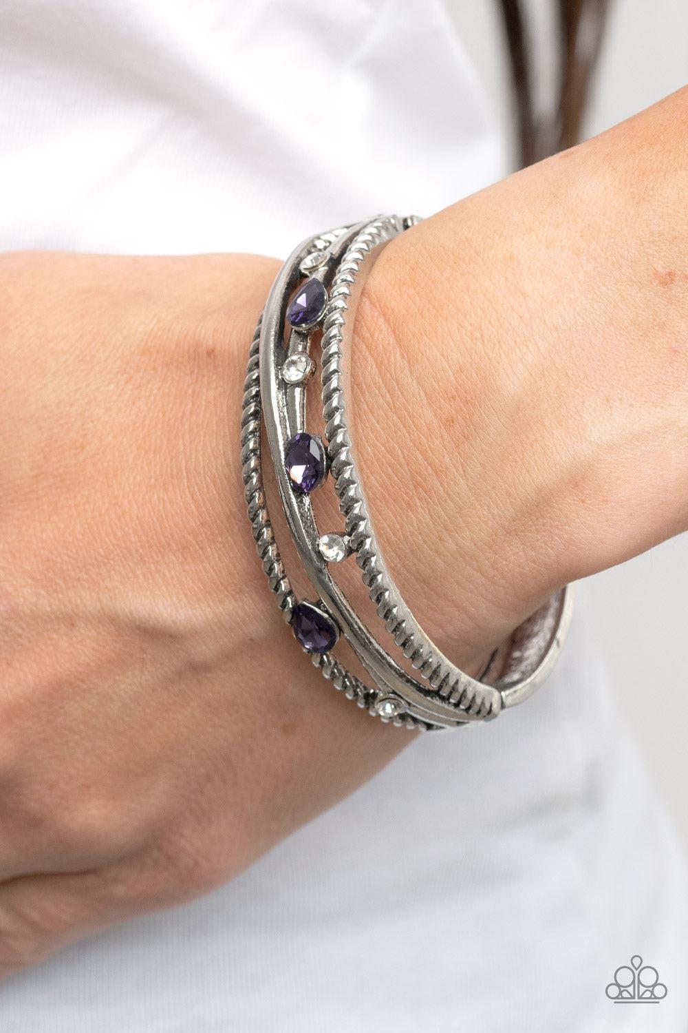 Bonus Bling Purple Bracelet - Paparazzi Accessories-on model - CarasShop.com - $5 Jewelry by Cara Jewels